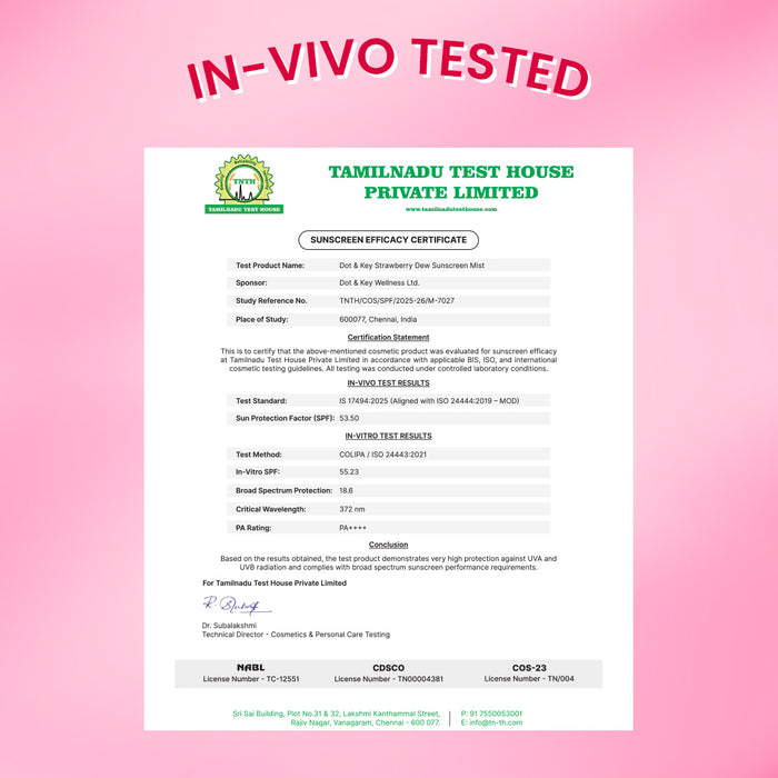 Strawberry Sunscreen Face Mist In-Vivo Tested SPF 50+ PA+++
