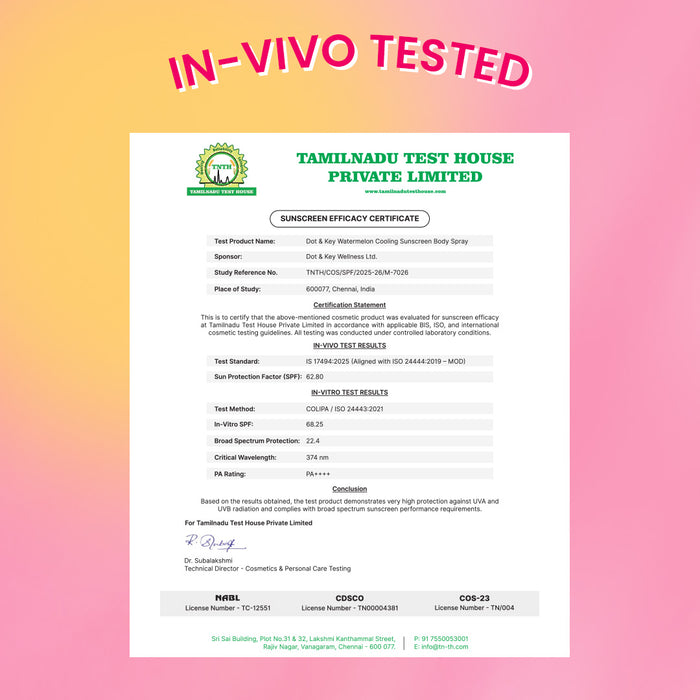 Watermelon Cooling Sunscreen Body Spray In-Vivo Tested SPF 50+ PA+++