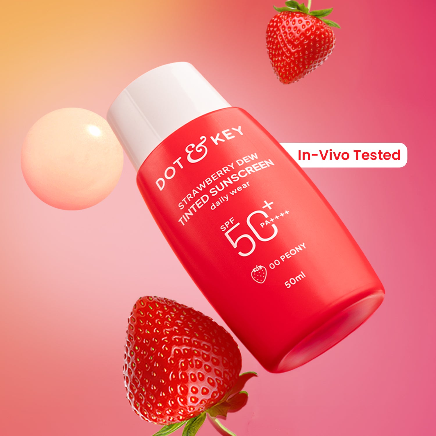 

Strawberry Dew Tinted Sunscreen, In-Vivo Tested SPF 50+ PA++++, Peony - 00 very light