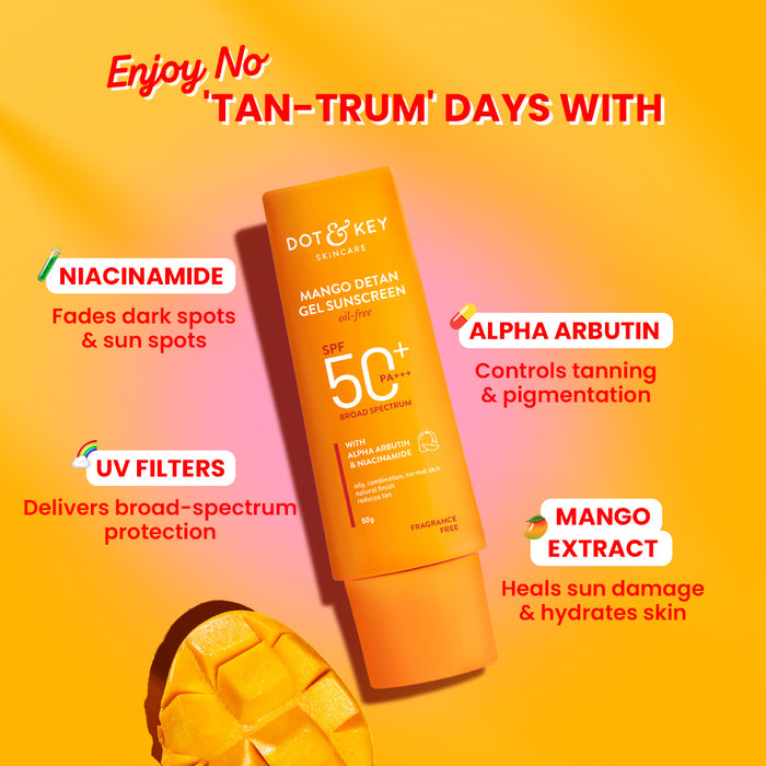 Mango + Detan Gel Sunscreen (Oil Free), SPF 50+ PA+++