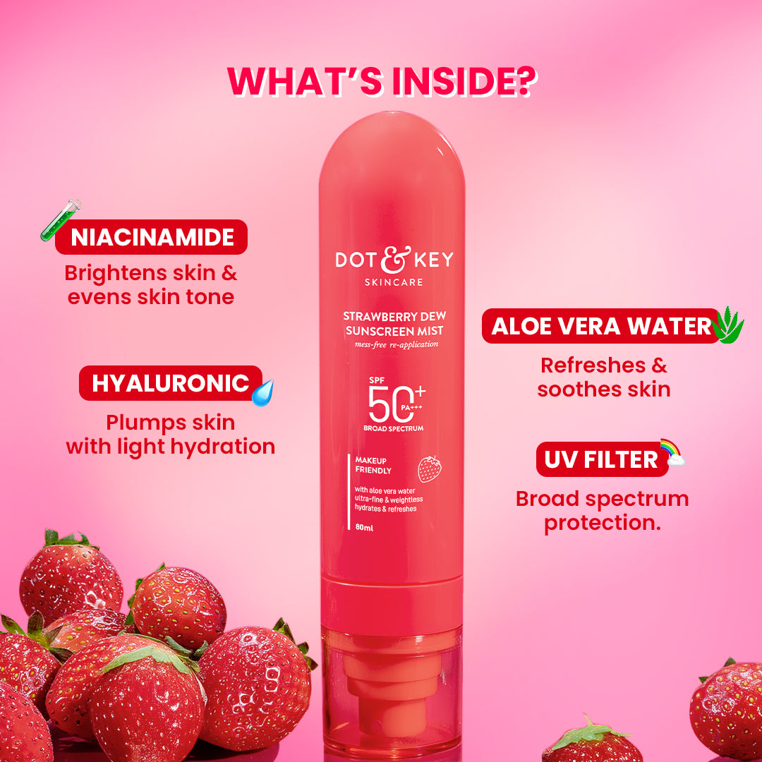 Strawberry Dew Sunscreen Face Mist, SPF 50+ PA+++