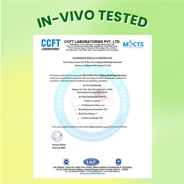 Cica + Niacinamide Sunscreen, In-Vivo Tested SPF 50+ PA++++