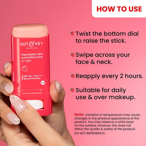 Strawberry Sunscreen Stick, In-Vivo Tested SPF 50+ PA++++