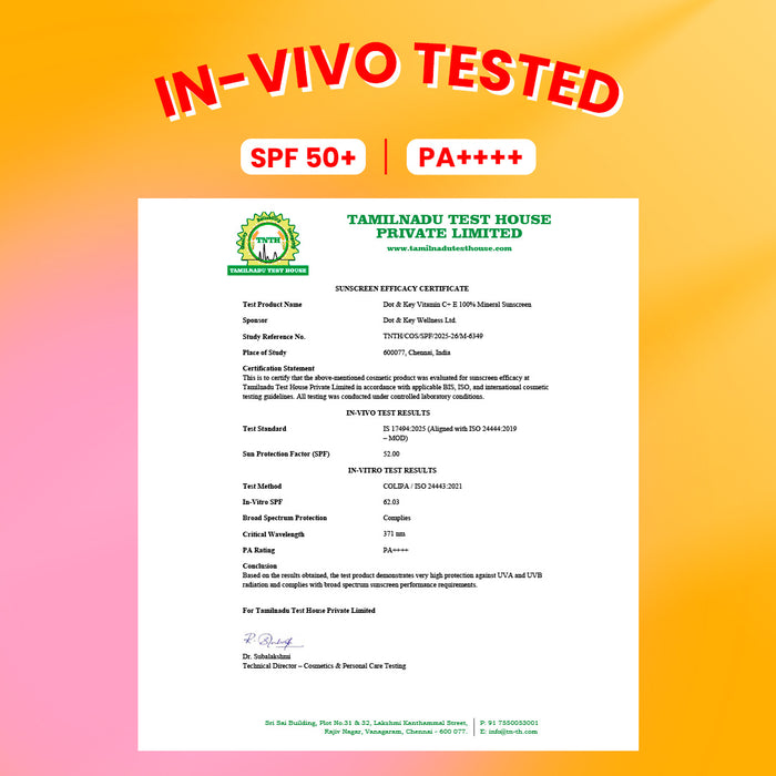 Vitamin C + E 100% Mineral Sunscreen IN-VIVO tested SPF 50+, PA++++