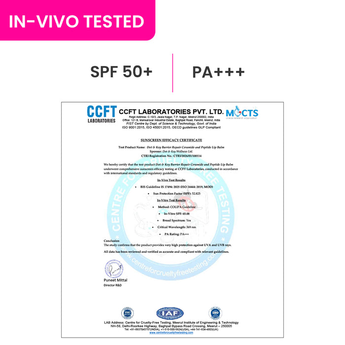 Ceramide + Peptide Lip Balm In-Vivo Tested SPF 50+ PA+++